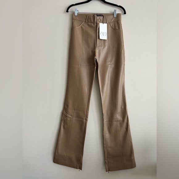 NWT Zara Faux Leather Flared Pants - Picture 6 of 11